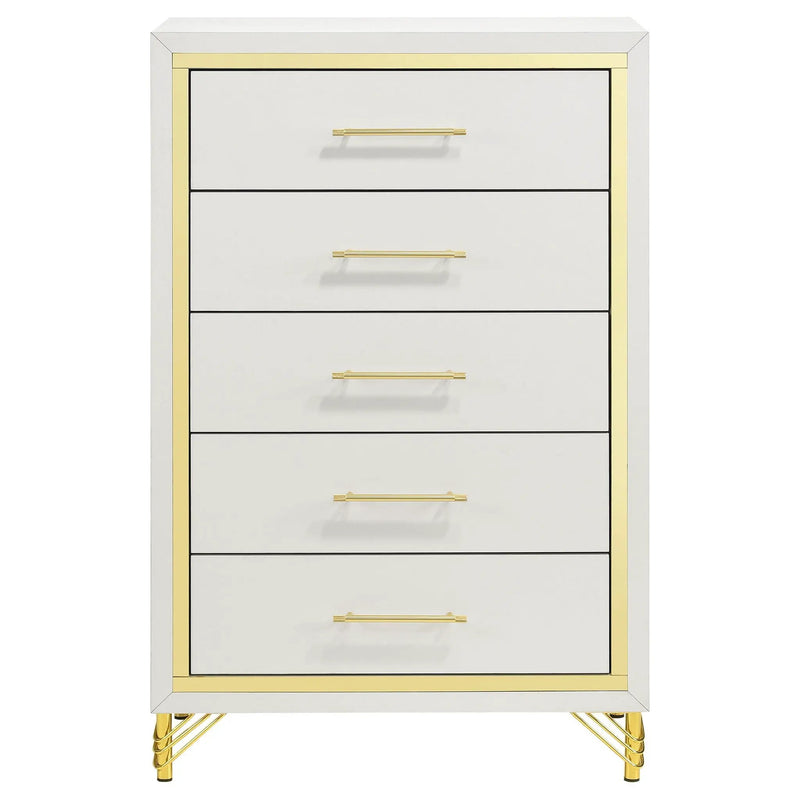 Chesney - 5 Drawer Chest With Trim - White by HouseOfZazla