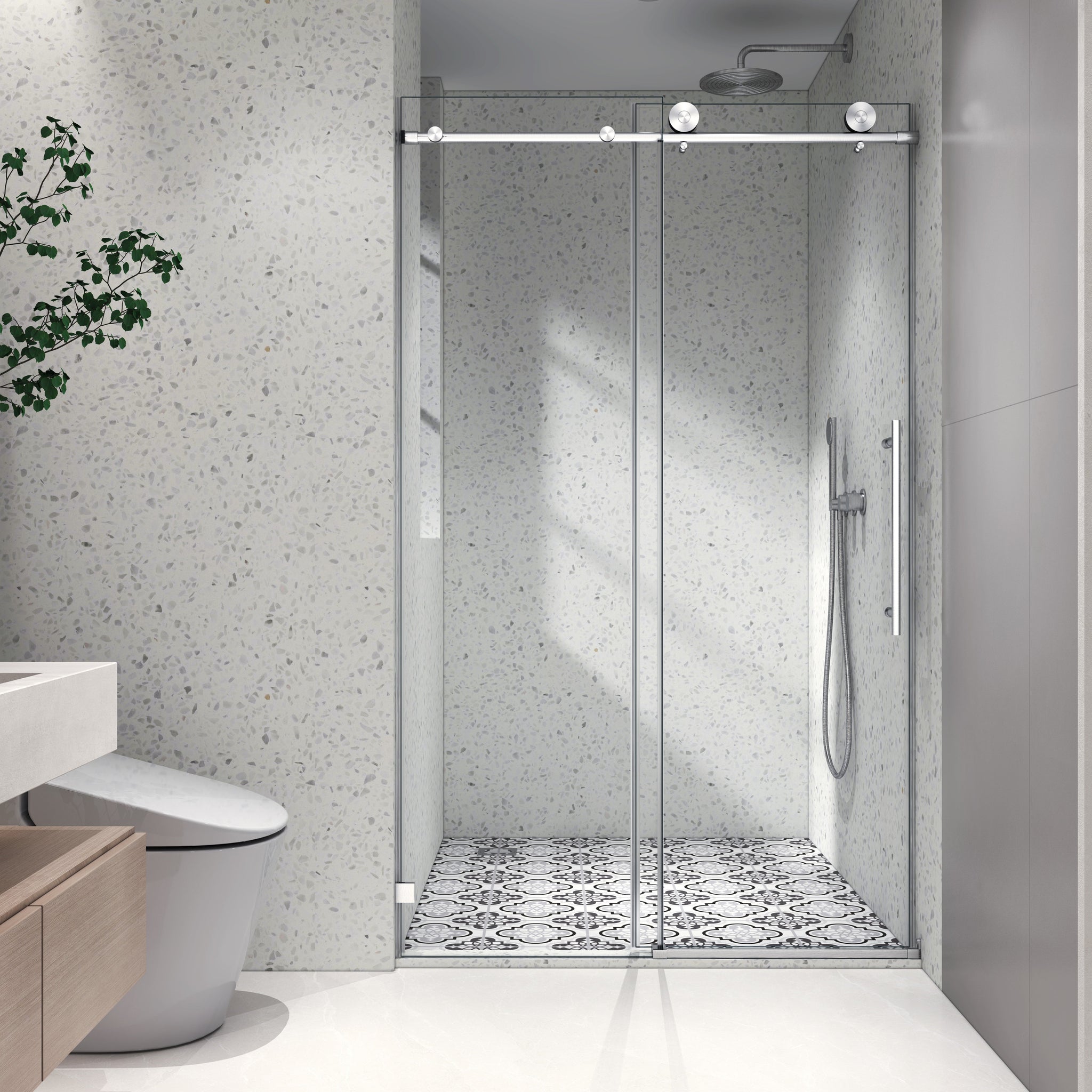 4876 Brushed Nickel Frameless Shower Door with Soft Closing by HouseOfZazla