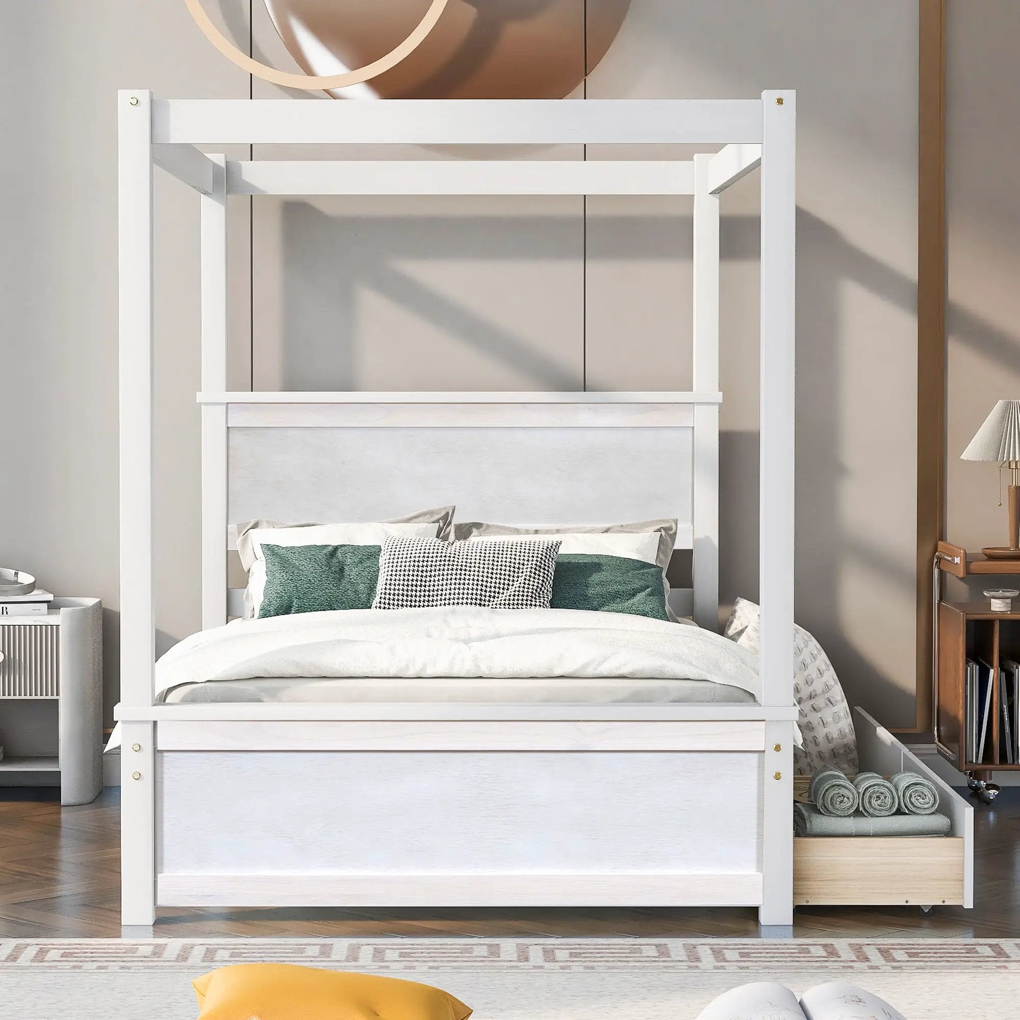 Canopy Platform Bed With Drawers, Support Slats, No Box Spring Needed by Unique Piece Furniture