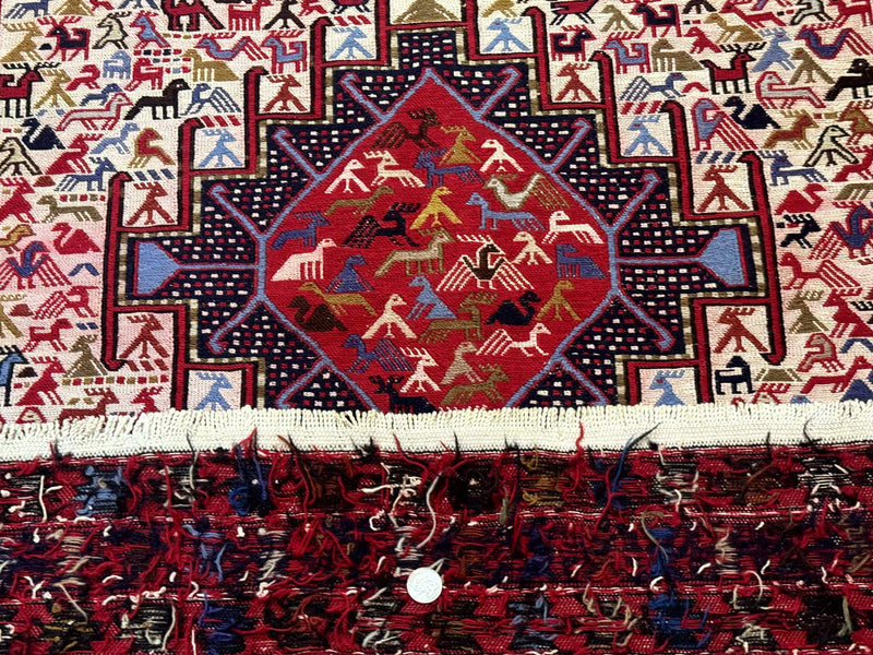 Persian Soumak Kilim Rug 4x6, Triple Medallions Tribal Pictorials, Caucasian Azerbaijani Kilim by Jewel Rugs