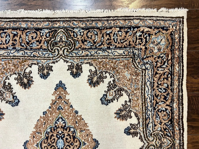 Square Persian Kirman Rug 4x4, Semi Open Field, Handmade by Jewel Rugs
