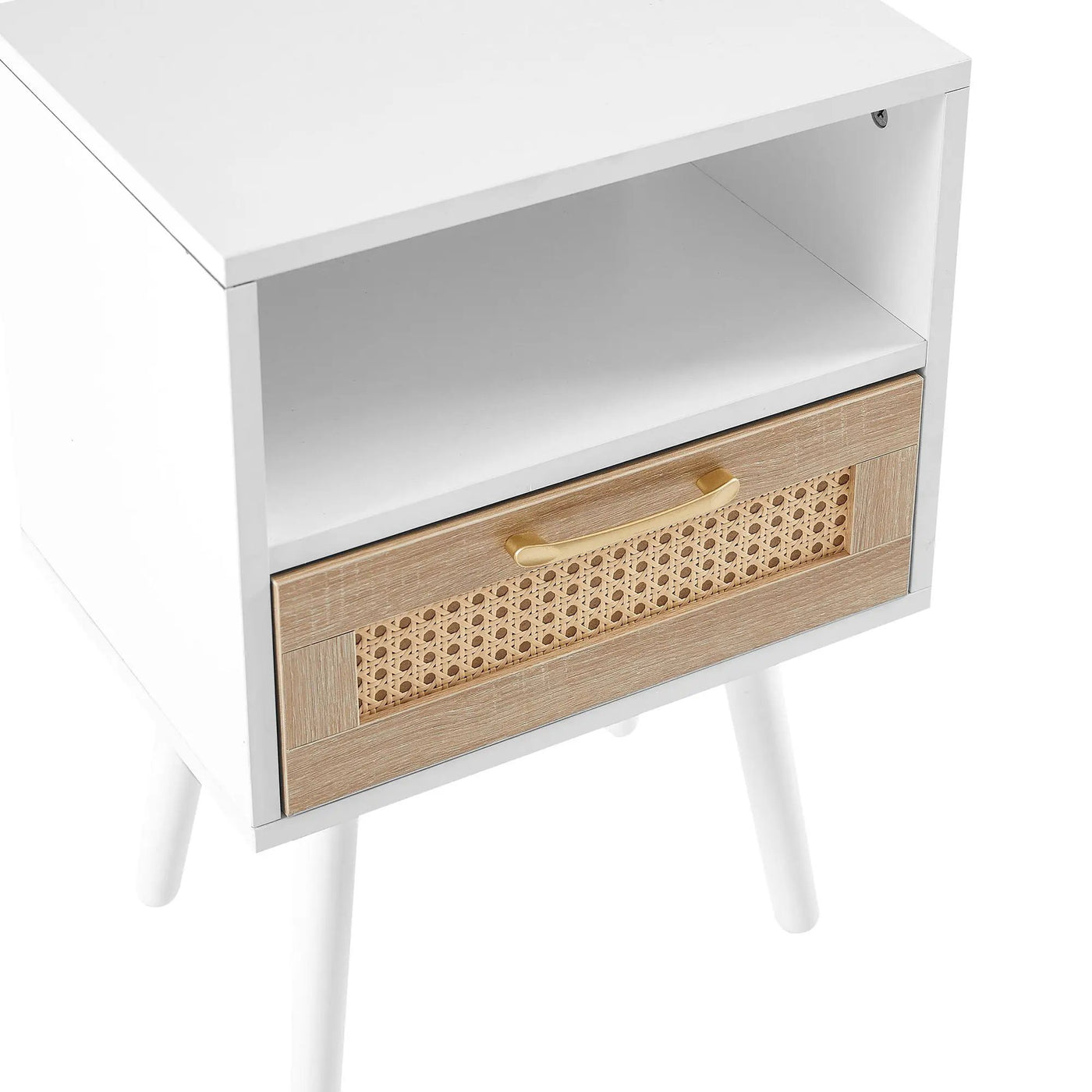 15.75" Rattan End Table With Drawer And Solid Wood Legs, Modern Nightstand, Side Table For Living Room, Bedroom by HouseOfZazla