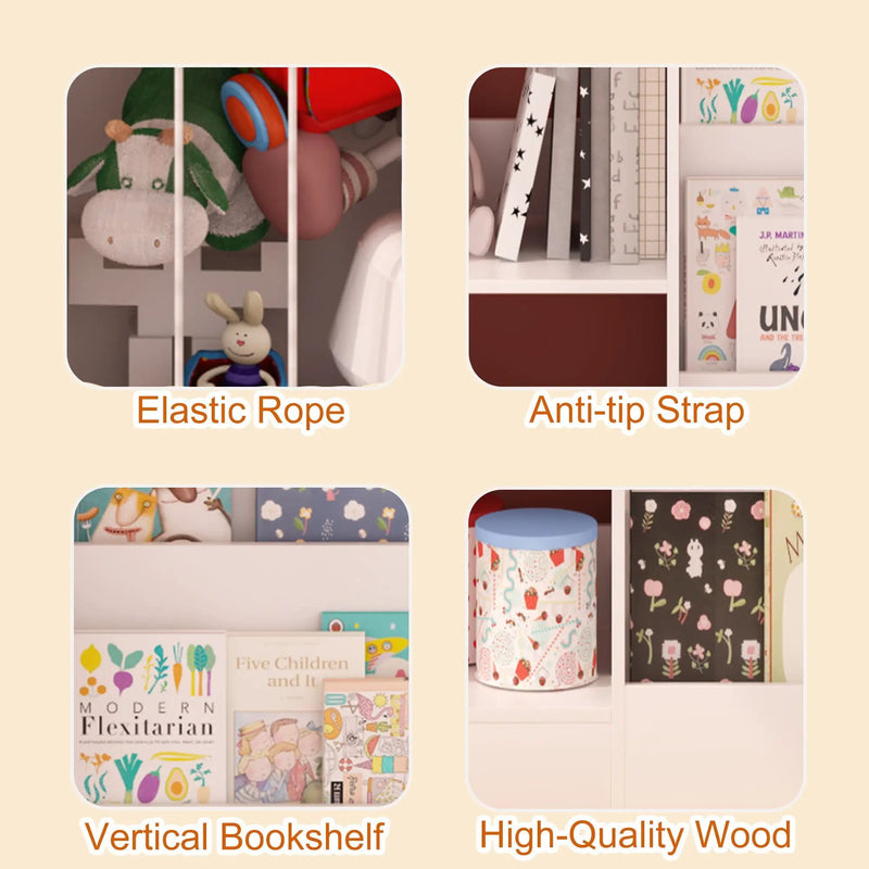 Bookshelf And Toy Storage, 3 Tier Montessori Bookcase With Stuffed Animal Organizer - White by HouseOfZazla