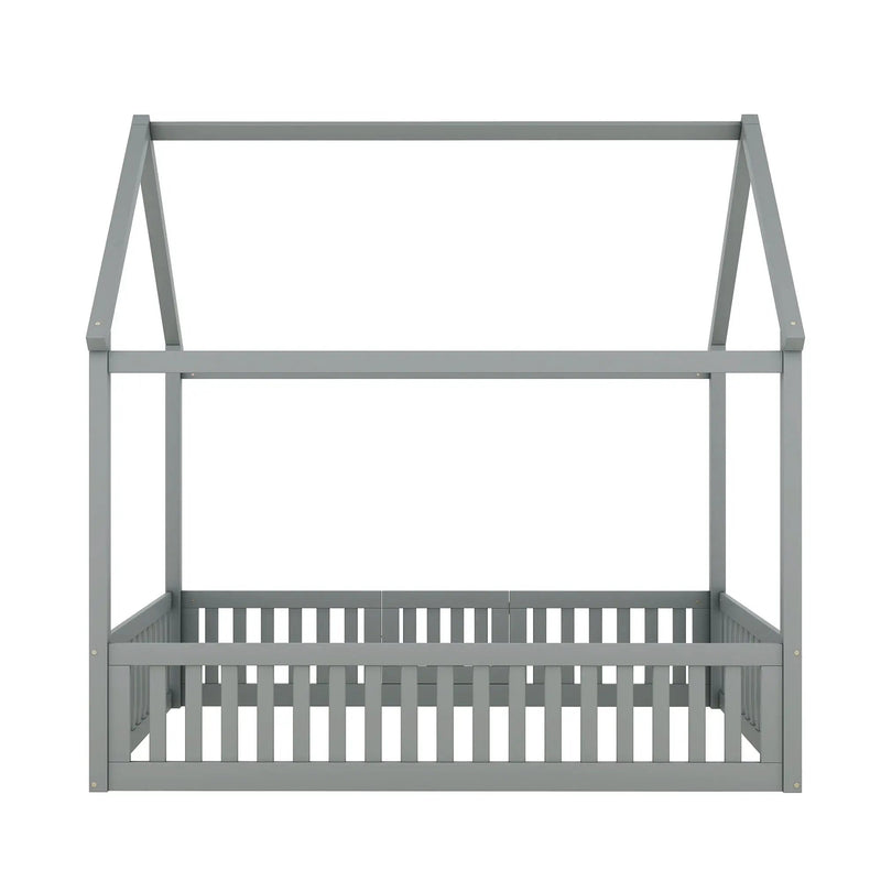 Wood House Bed With Fence And Door by HouseOfZazla