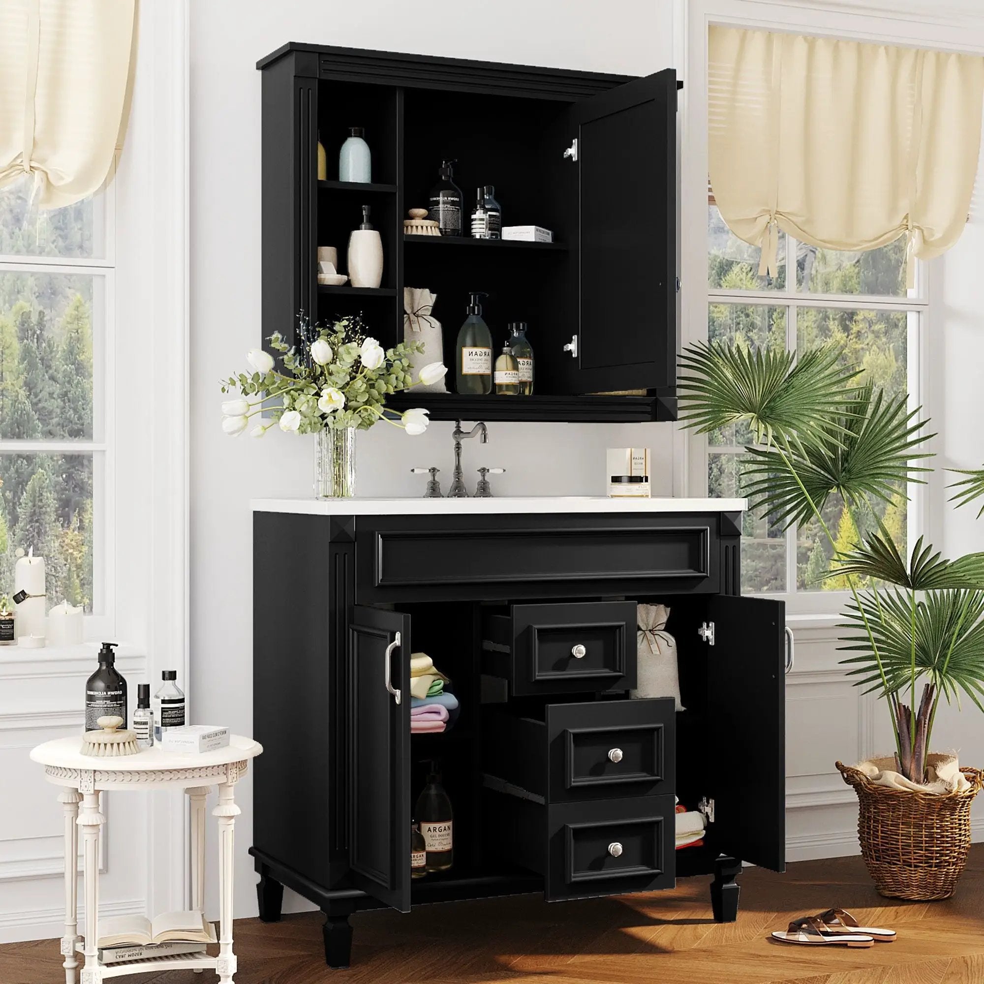 Bathroom Vanity With Top Sink, Mirror Cabinet, 2 Soft Closing Doors & 2 Drawers by HouseOfZazla