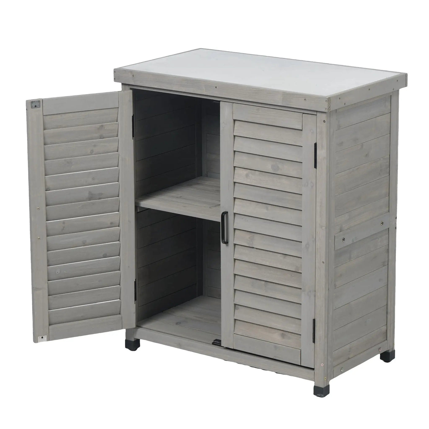 Potting Bench With Storage Cabinet And Metal Table Top For Outdoor by HouseOfZazla