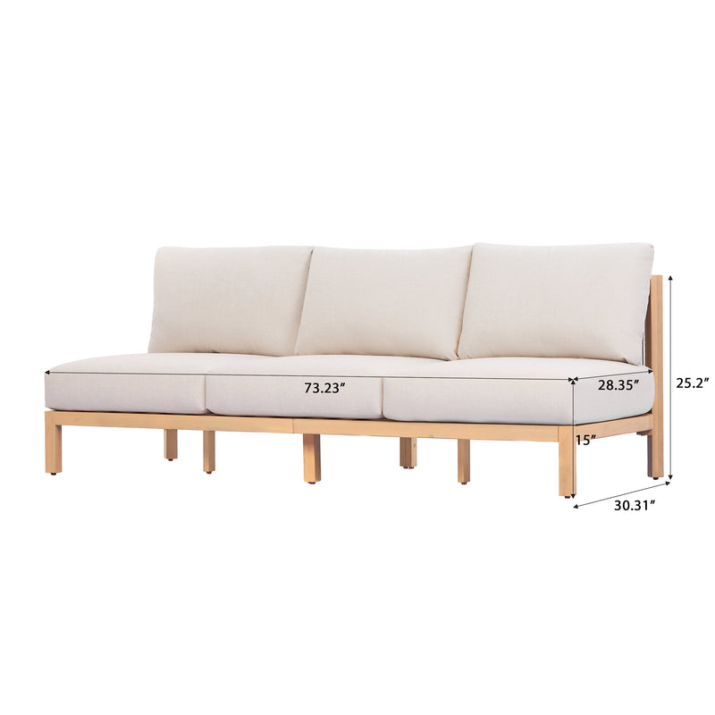 73.23" Outdoor Acacia Wood Frame Rope-Braided Backrest Three-Seater Sofa by HouseOfZazla