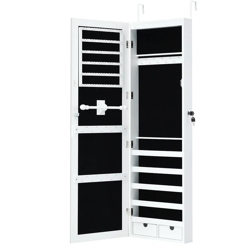 Door Mounted Lockable Mirrored Jewelry Cabinet with LED Lights by DirectDeals