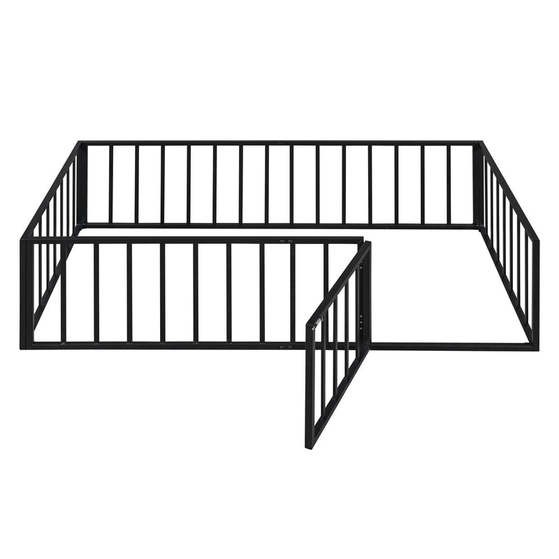 Metal Floor Bed Frame With Fence And Door by HouseOfZazla