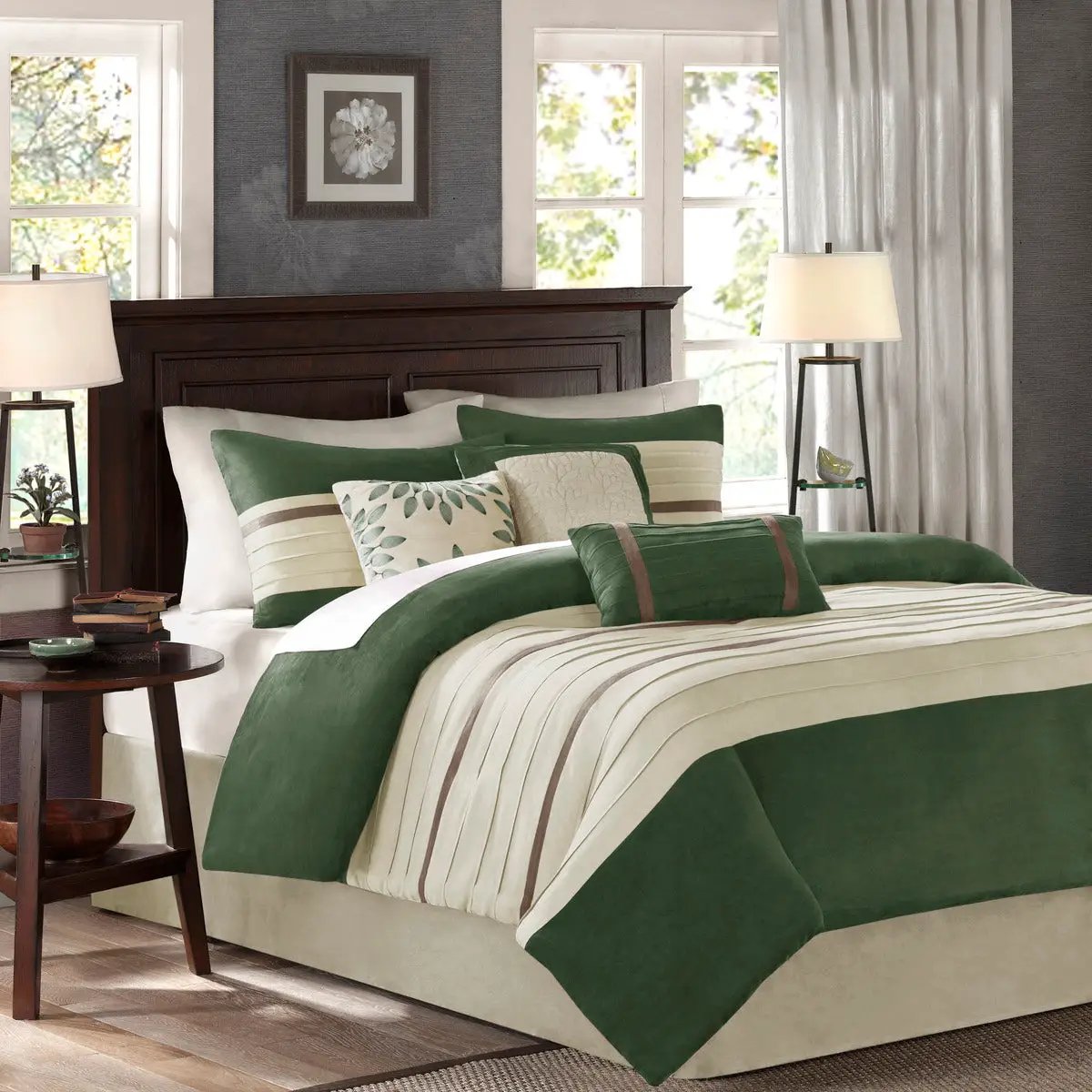7 Pc Faux Suede Comforter Set Green Queen by HouseOfZazla