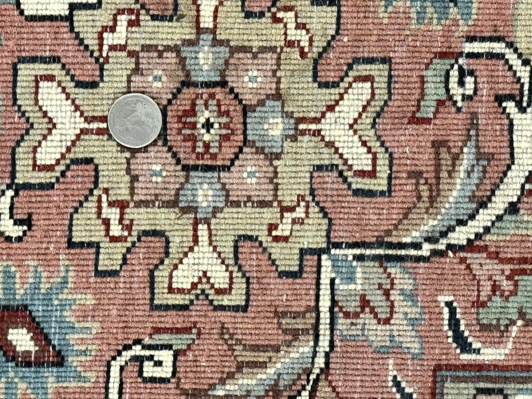 Indo Persian Rug 9x12, Vintage Handmade Wool Carpet, Repeated Allover Motif, Navy Blue and Pink by Jewel Rugs