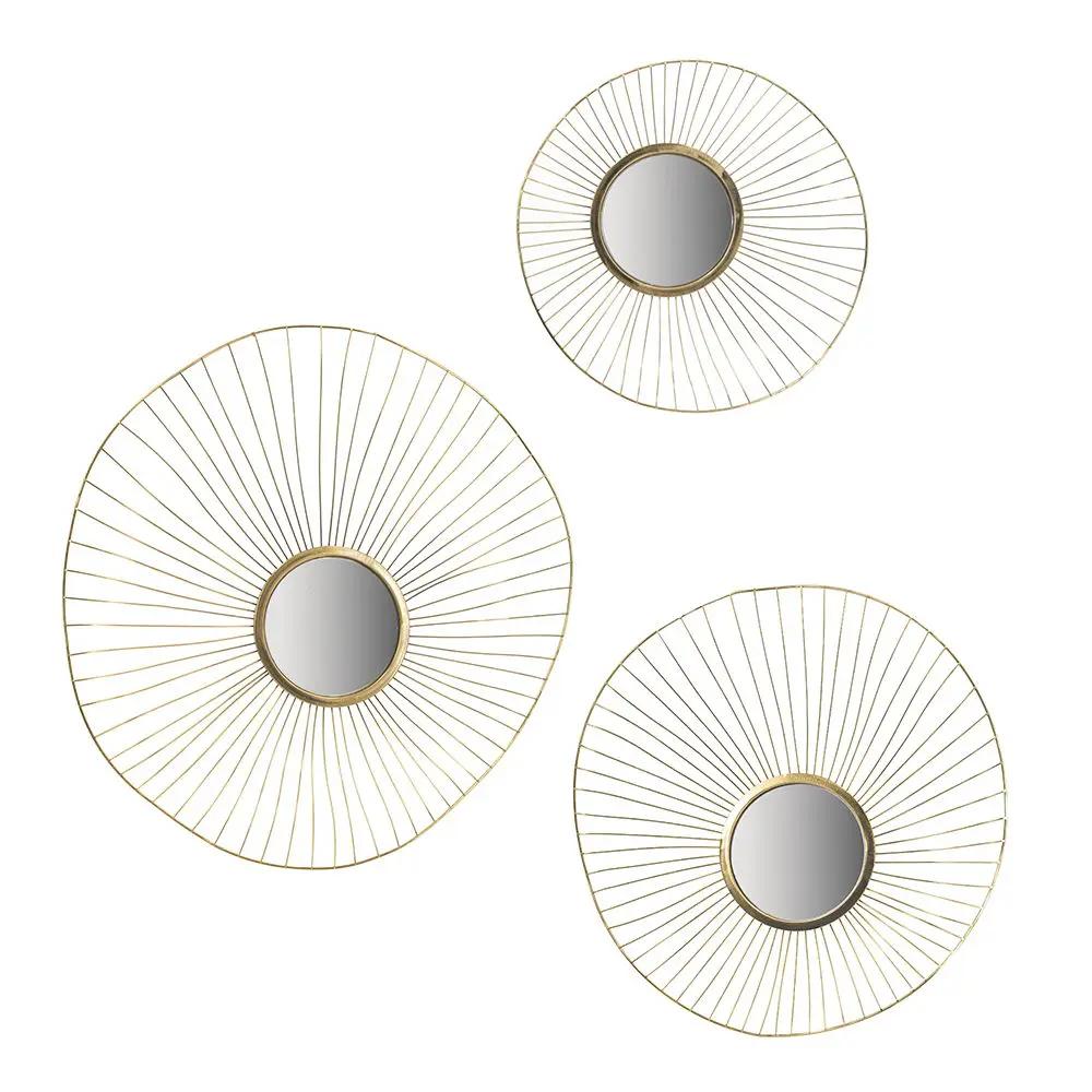 Wall Mirror Abstract Designed Wall Mirrors WithFrame For Home & Office, Top Of Sideboard (Set of 3) - Gold by HouseOfZazla