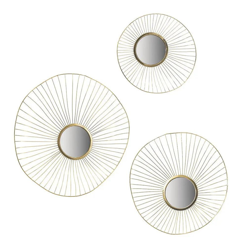 Wall Mirror Abstract Designed Wall Mirrors WithFrame For Home & Office, Top Of Sideboard (Set of 3) - Gold by HouseOfZazla