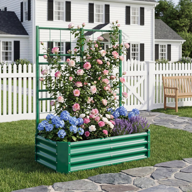 4x2x1FT Galvanized Raised Garden Bed with Arch Trellis by HouseOfZazla