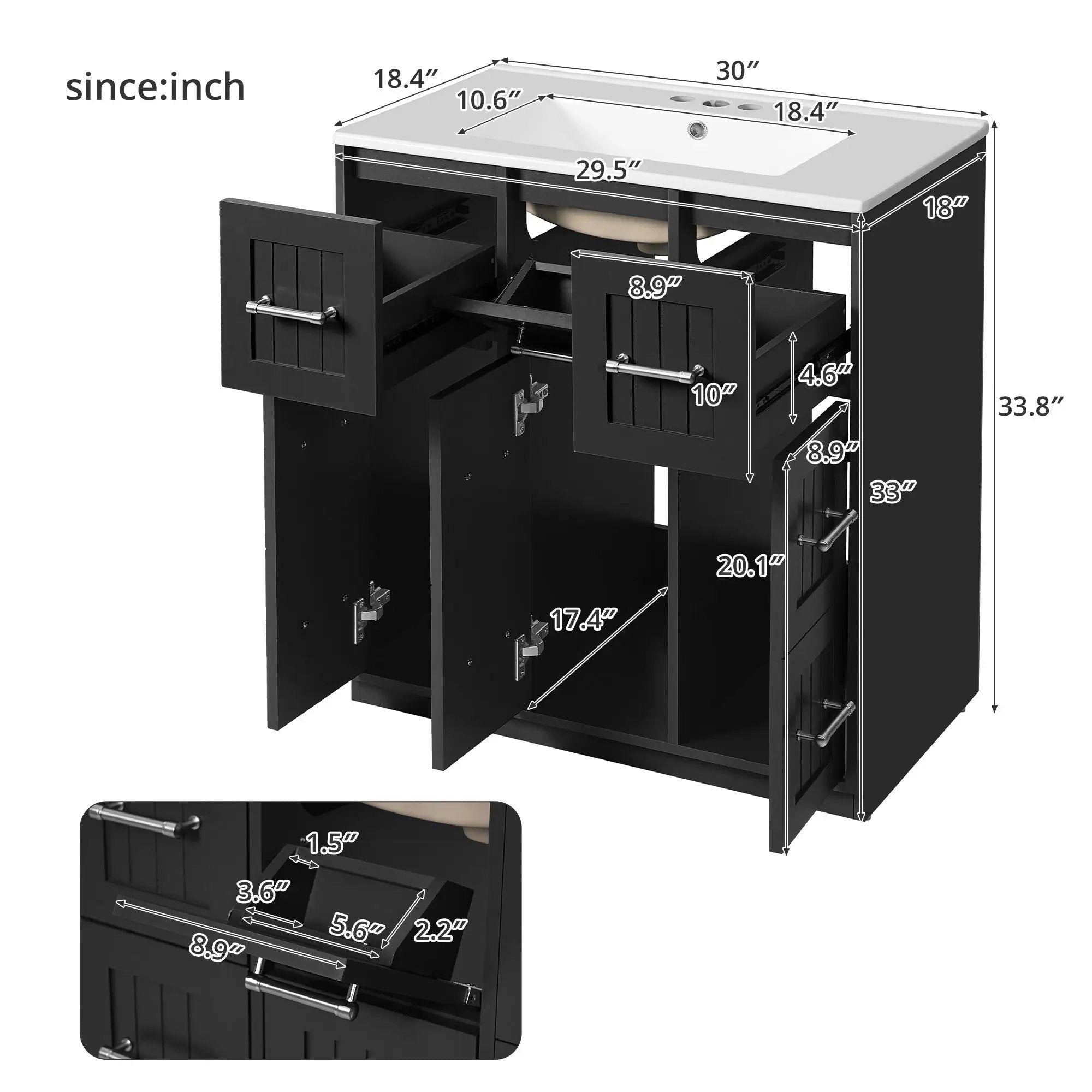Bathroom Vanity With Undermount Sink, Soft-Close Doors, Drawers, Ceramic Sink by HouseOfZazla