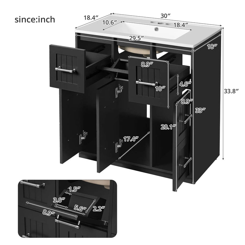 Bathroom Vanity With Undermount Sink, Soft-Close Doors, Drawers, Ceramic Sink by Unique Piece Furniture