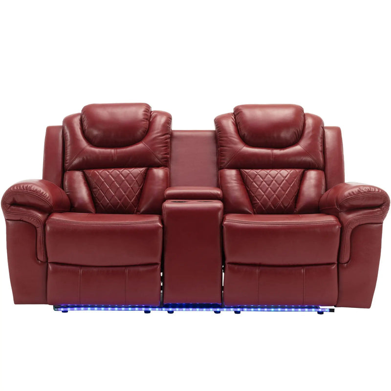 Home Theater Seating Manual Recliner Chair With Center Console And LED Light Strip For Living Room - Red by HouseOfZazla