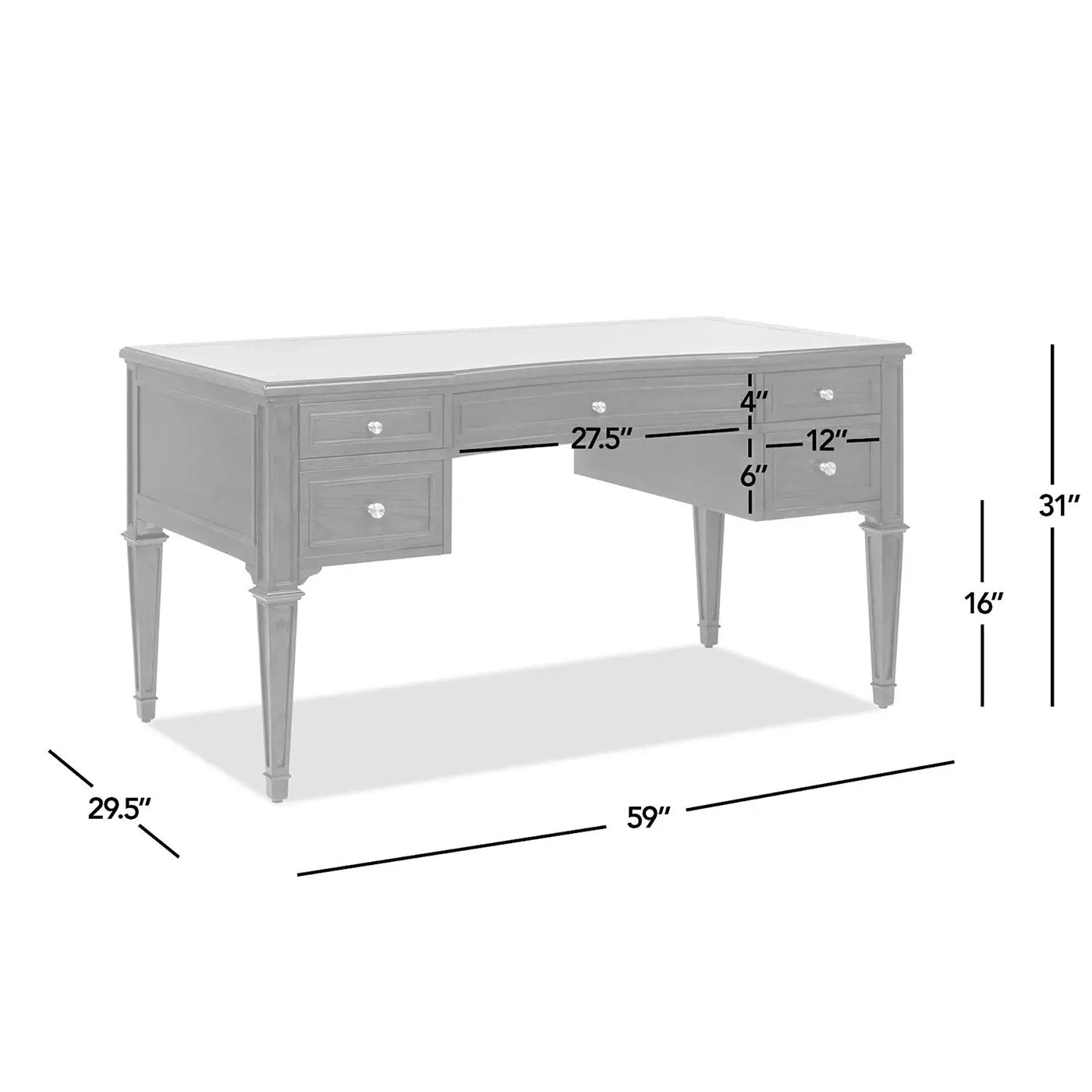 Dauphin Gold Accent 5-Drawer Wood Executive Desk Dark Walnut Ash Wood & Veneer by HouseOfZazla