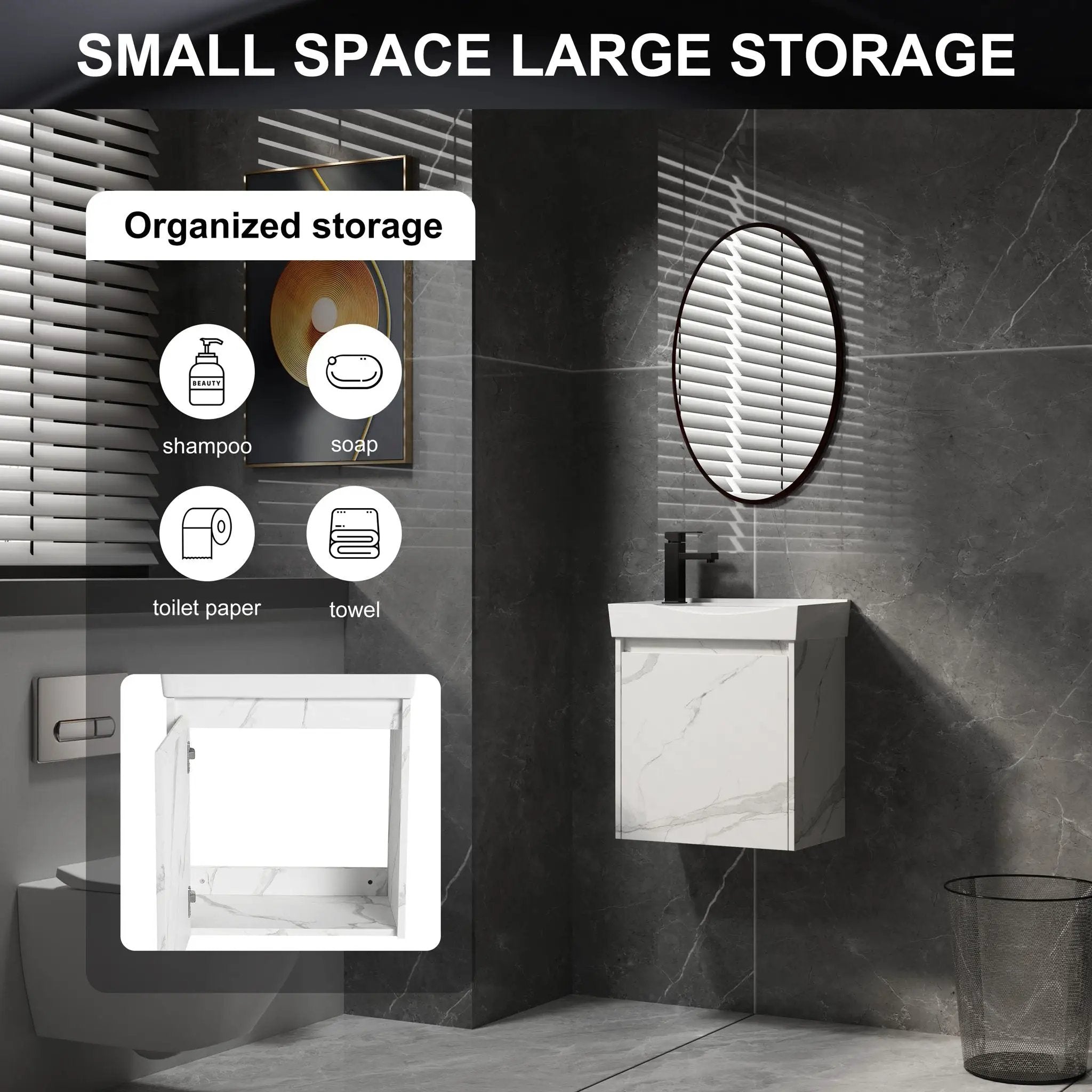 Modern Bathroom Vanity With Ceramic Basin, Wall Mounted Floating Sink Combo, Storage Cabinet by HouseOfZazla