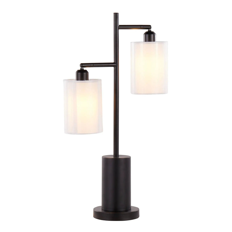Cannes Contemporary Table Lamp in Black Metal with White Shades by HouseOfZazla