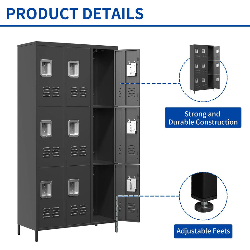 9 Door Lockers With Lock For Secure Storage And - Black by HouseOfZazla