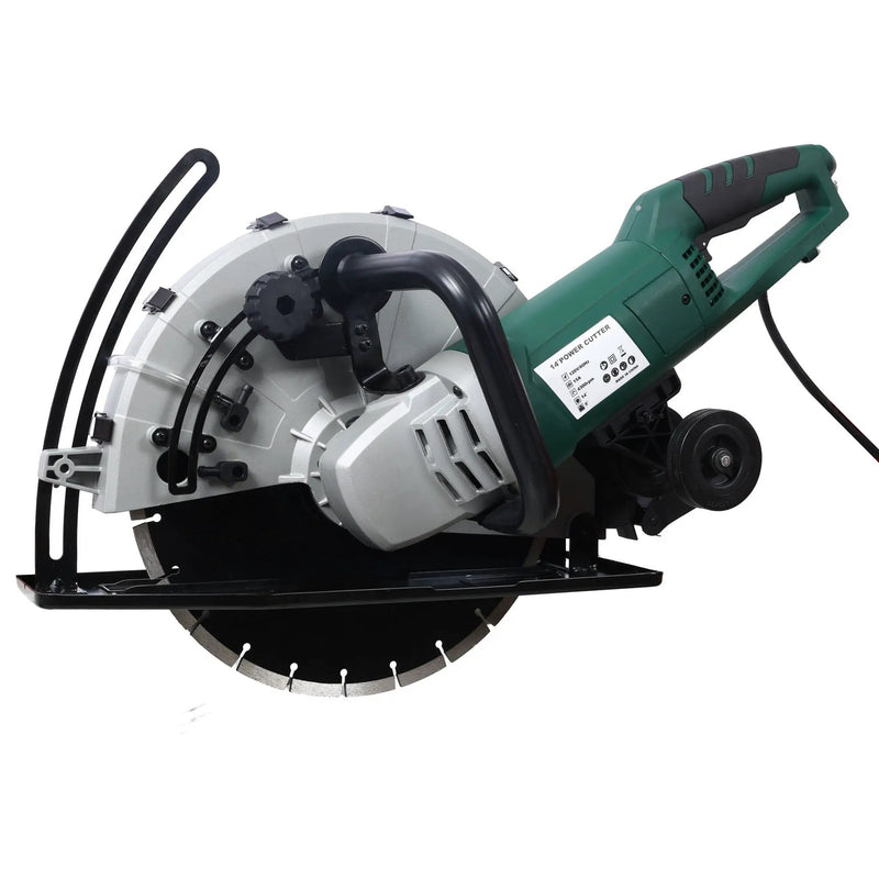 Portable Electric Corded Circular Concrete Saw 14" Wet / Dry Cutter 2600W Green Steel With Water Line & Guide Roller - Green by HouseOfZazla