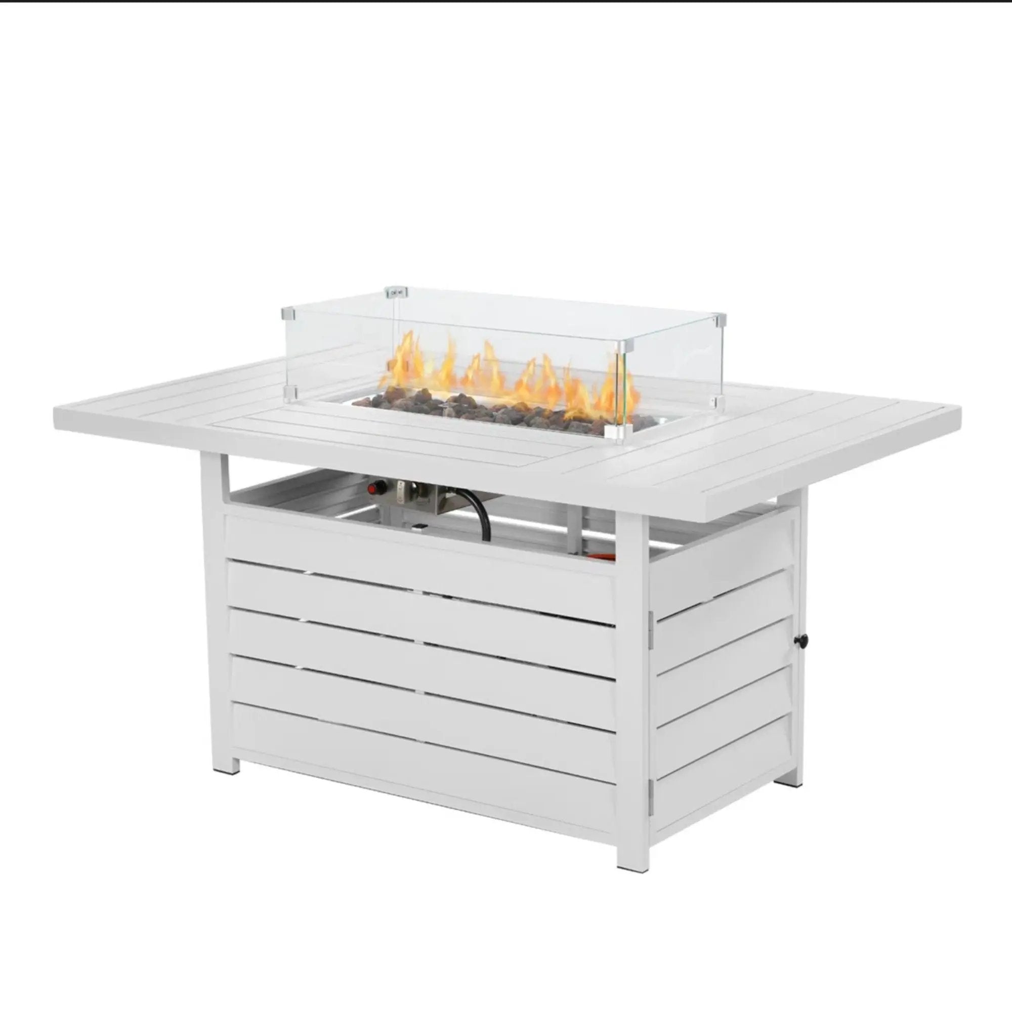 Rectangular Propane Fire Pit Table With Burner, Lava Rock, Waterproof Cover by HouseOfZazla