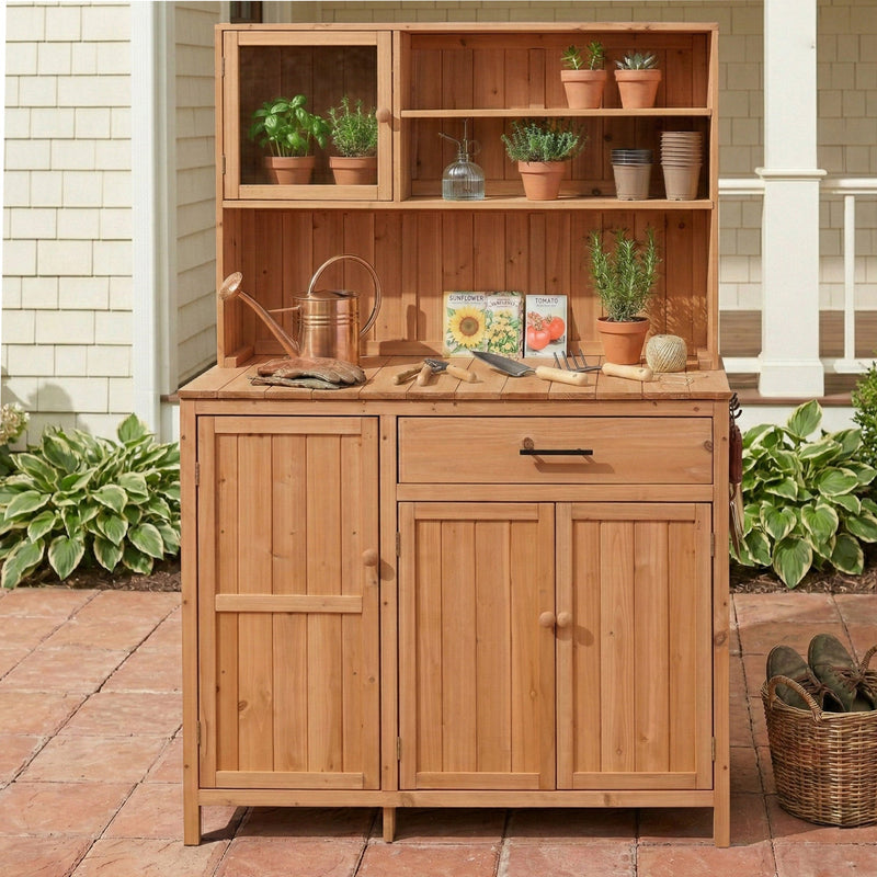 TOPAMX Potting Bench with Hutch, Solid Fir Wood Garden Workstation by HouseOfZazla