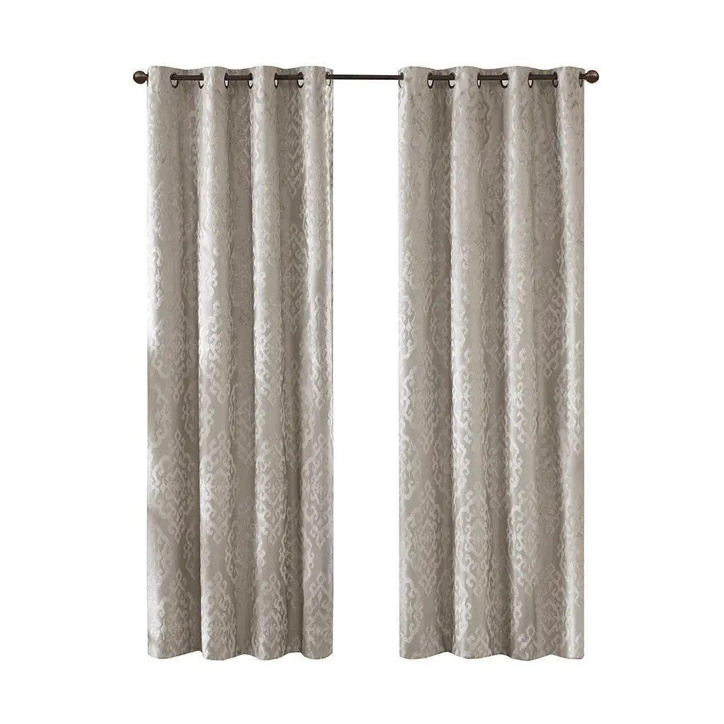 Knitted Jacquard Damask Total Blackout Grommet Top Curtain Panel by HouseOfZazla