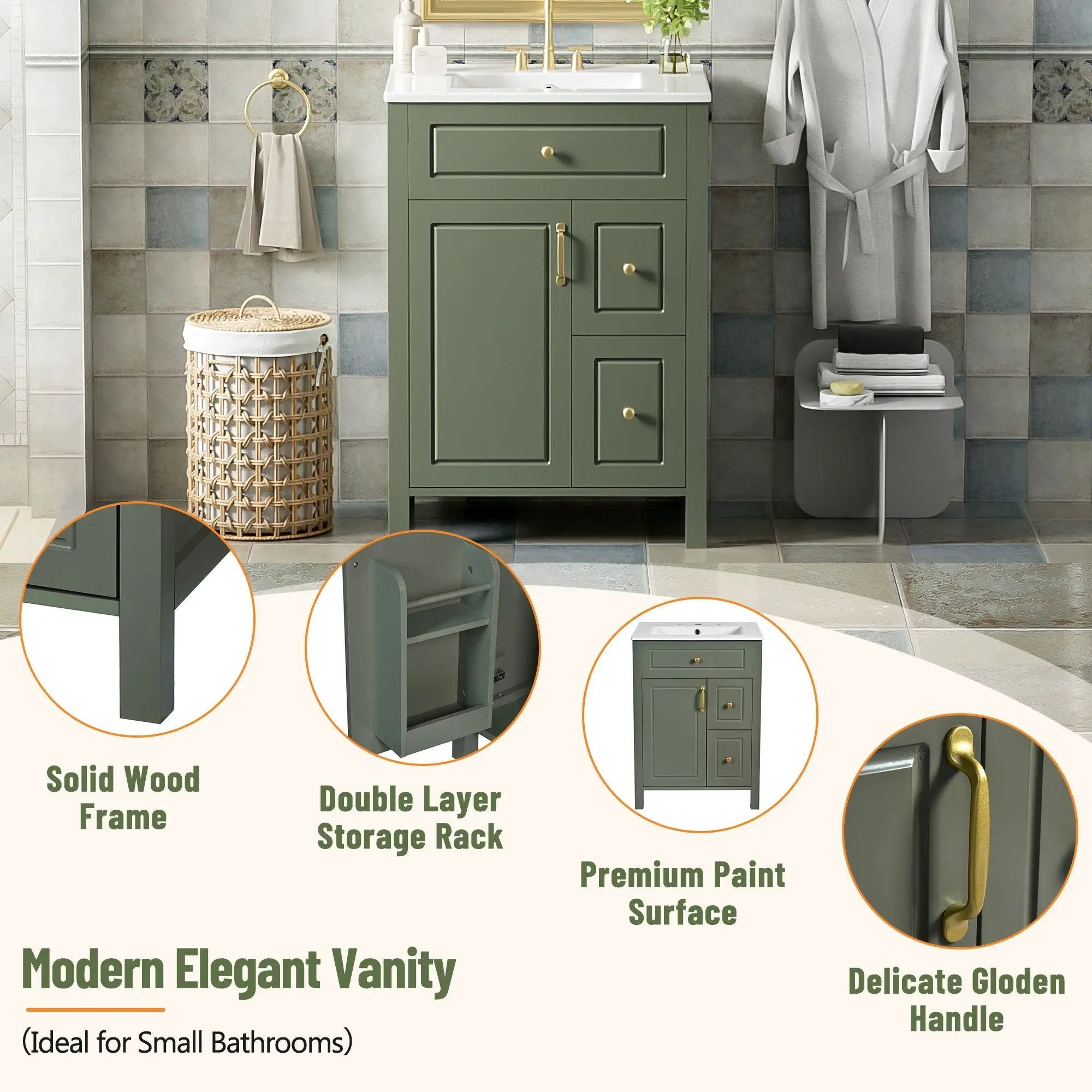 Elegant Bathroom Vanity With Ceramic Sink, Soft Close Doors And Drawers, Double Storage Racks by Unique Piece Furniture