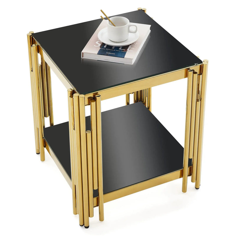Square End Table With Tempered Glass Top For Living Room by HouseOfZazla