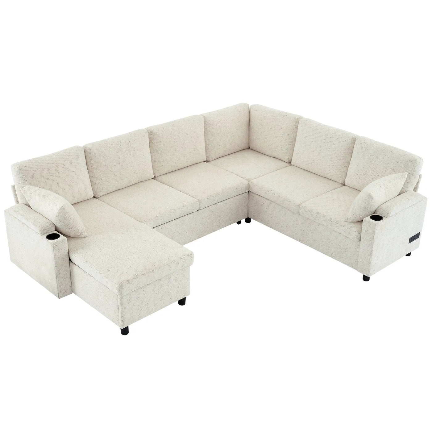 U-Shaped Sectional Sleeper Sofa With Ample Storage Space, 2 Cup Holders And Charging Ports For Living Room by HouseOfZazla