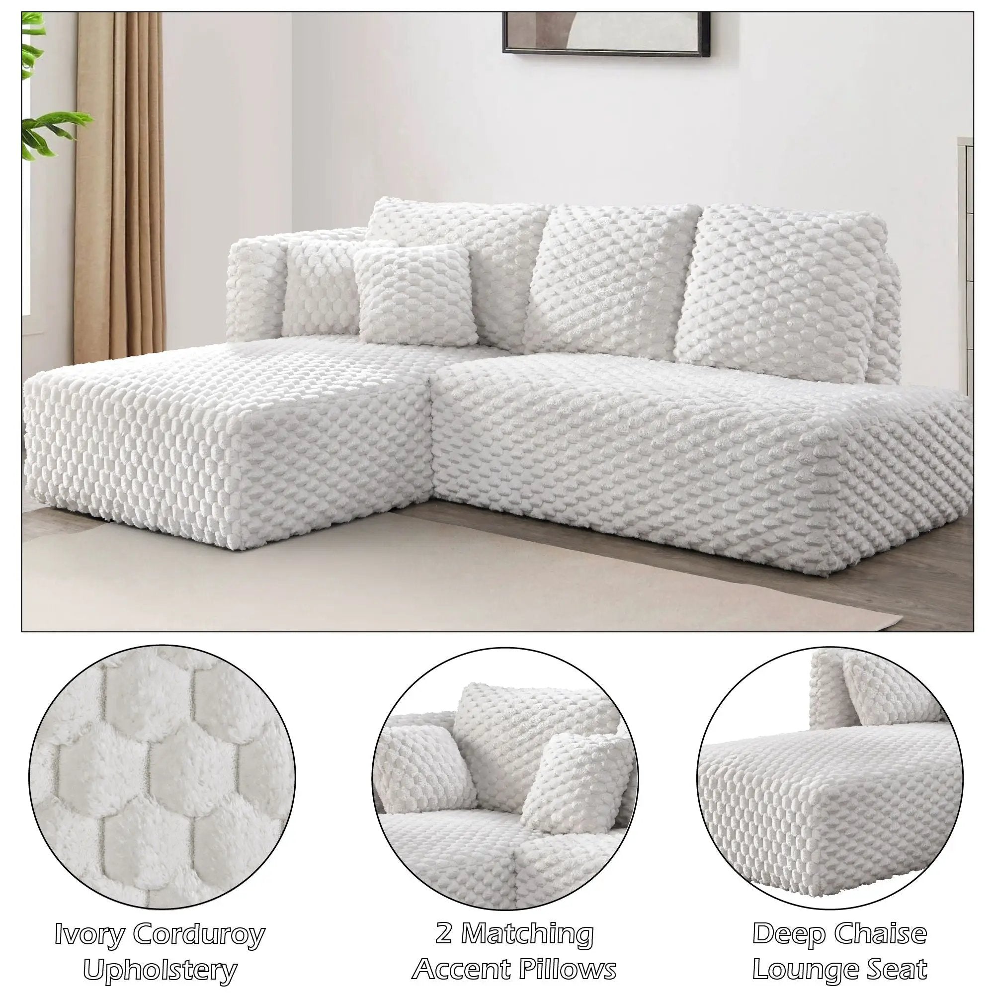 Manya - Sectional Sofa - Ivory by HouseOfZazla