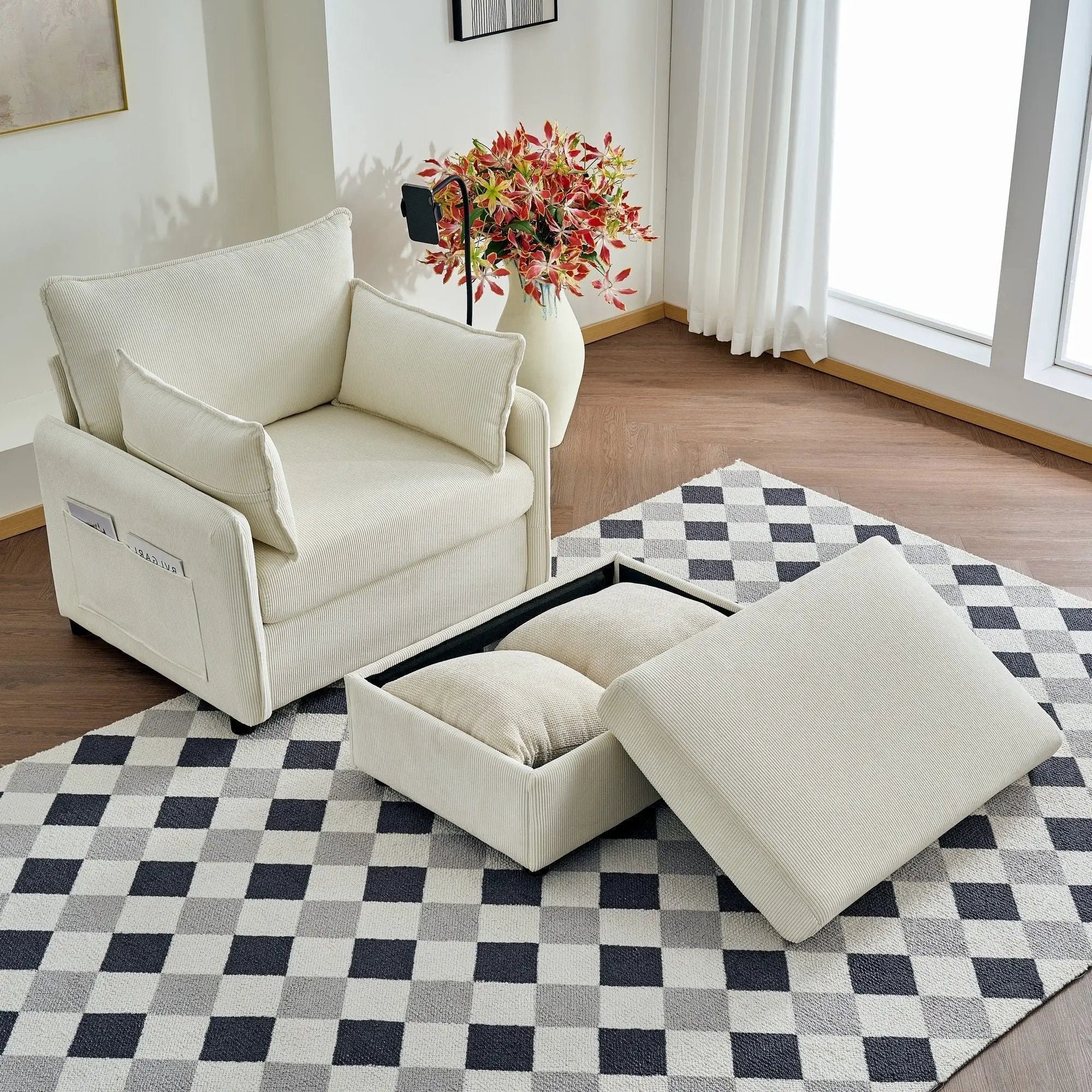 Comfy Oversized Chaise Lounge Chair With Ottoman And Storage by HouseOfZazla