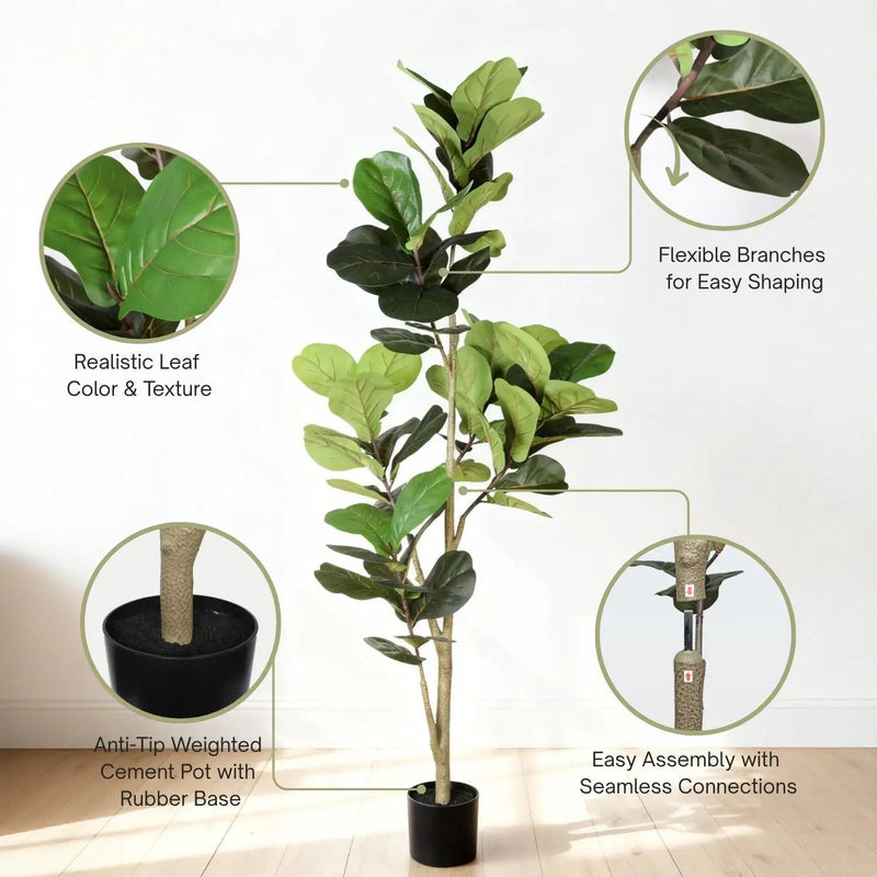 6Ft Real Touch Fake Fiddle Leaf Fig Tree In Pot, Indoor Decor For Home - Green Leaves by Unique Piece Furniture