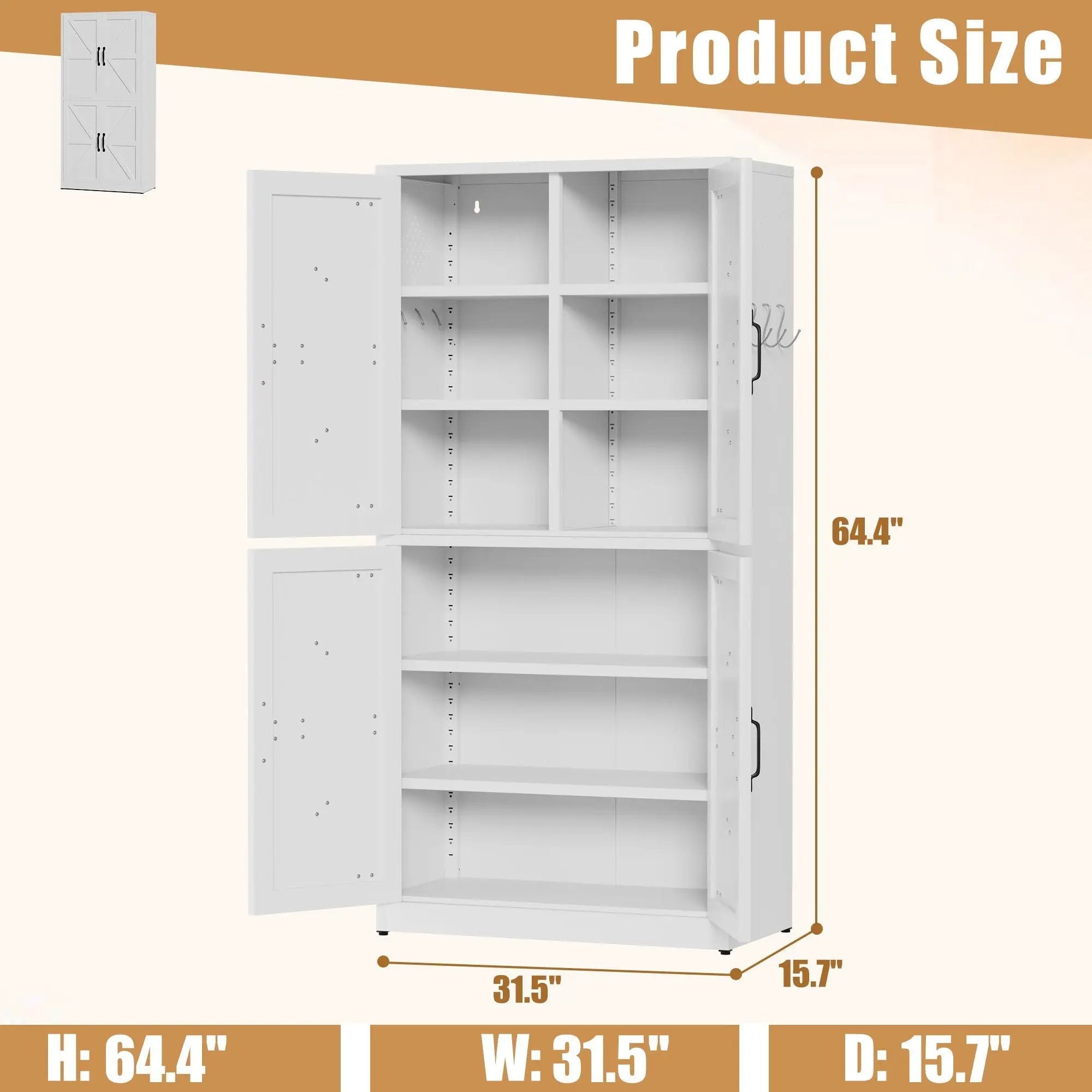 Kitchen Pantry Cabinet With Adjustable Shelves, Heavy Duty Storage - White by HouseOfZazla