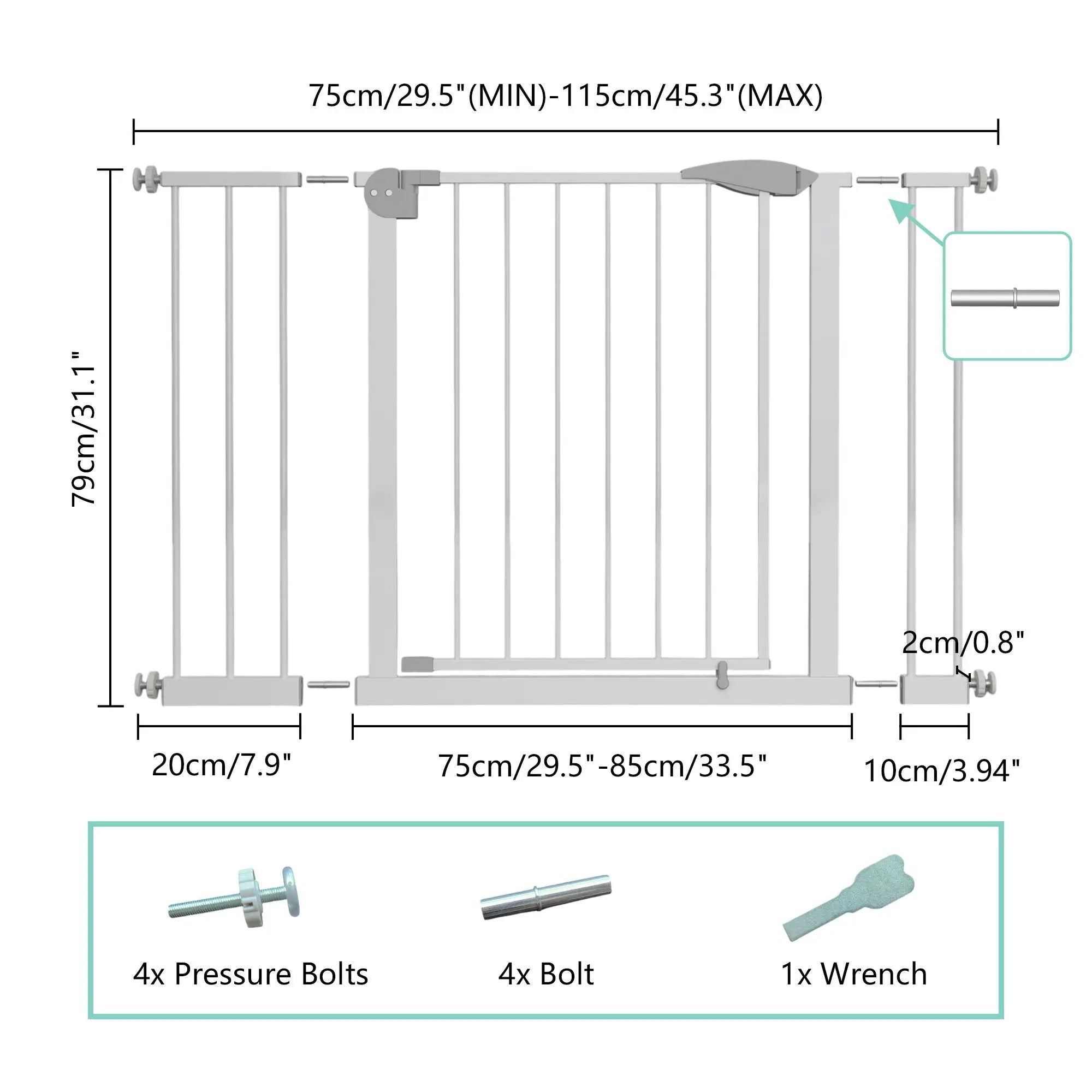 Pressure Mounted Baby Gate For Stairs - White by HouseOfZazla