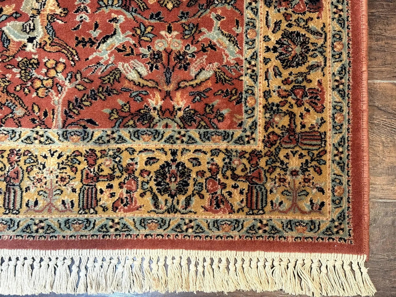 Persian Hunting Design Rug 4.7 x 6.5, Hunting Scene, Red-Orange, Wool, Belgian Power Loomed Carpet by Jewel Rugs