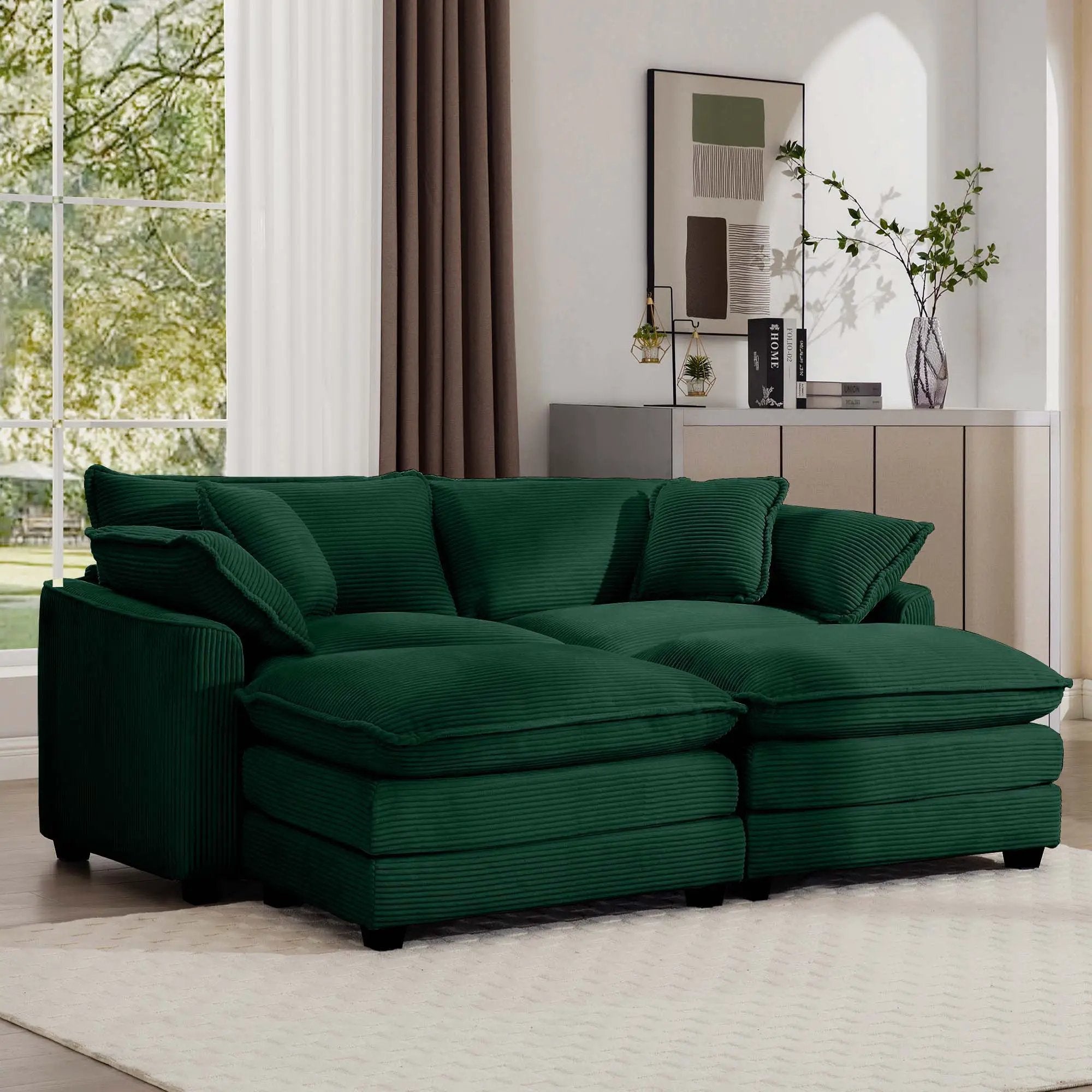 Modern Oversized Modular Cushion Sofa With Ottoman, Low Back, Deep Seating Sofa Set by Unique Piece Furniture