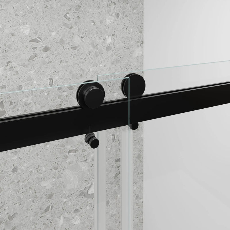 Frameless Double Sliding Soft Close Bathtub Shower Door, 5 / 16" Clear Nano Coated Tempered Glass And 304 Stainless Steel Handle - Matte Black by HouseOfZazla