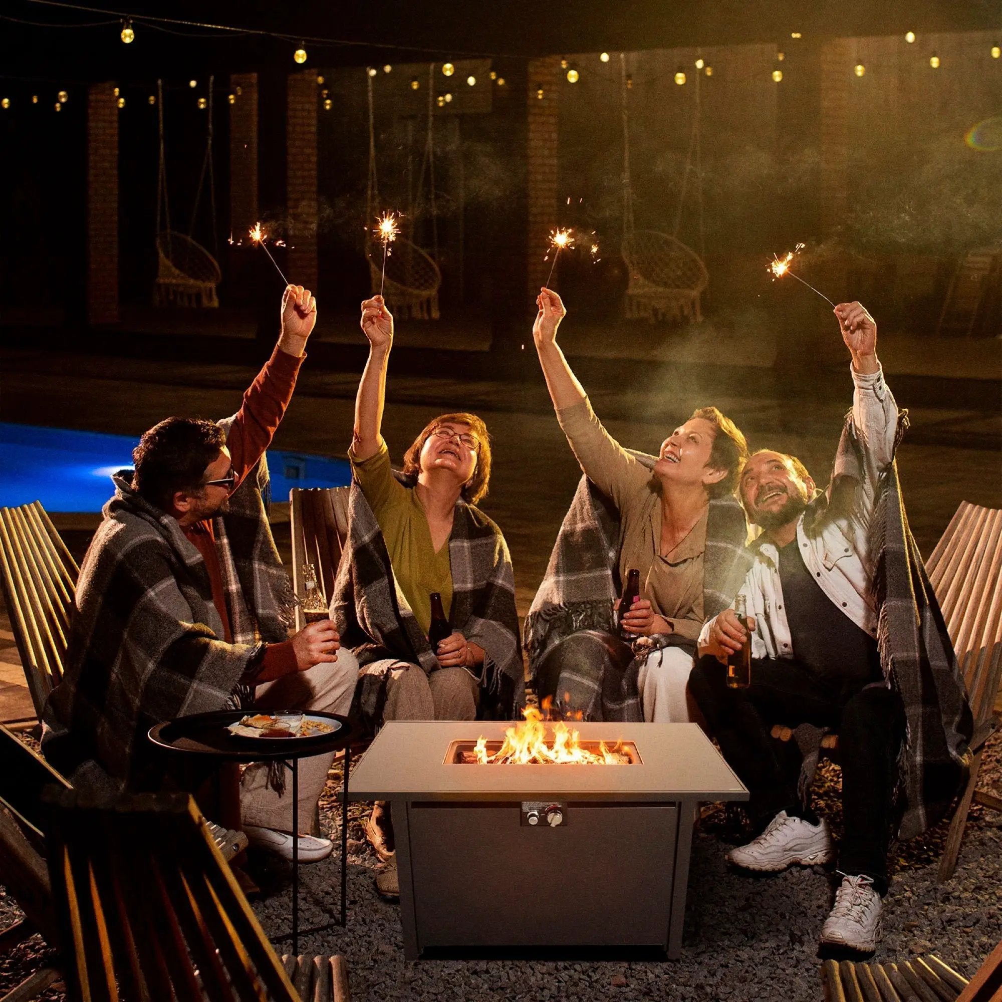 Outdoor Fire Pit Table With Lid - Black by Unique Piece Furniture
