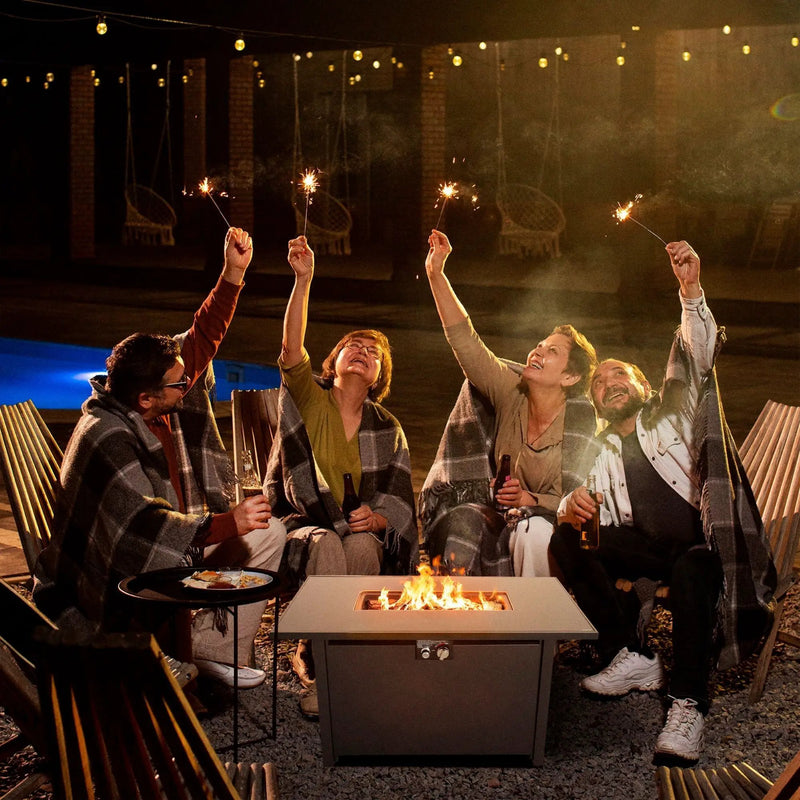 Outdoor Fire Pit Table With Lid - Black - Steel by Unique Piece Furniture