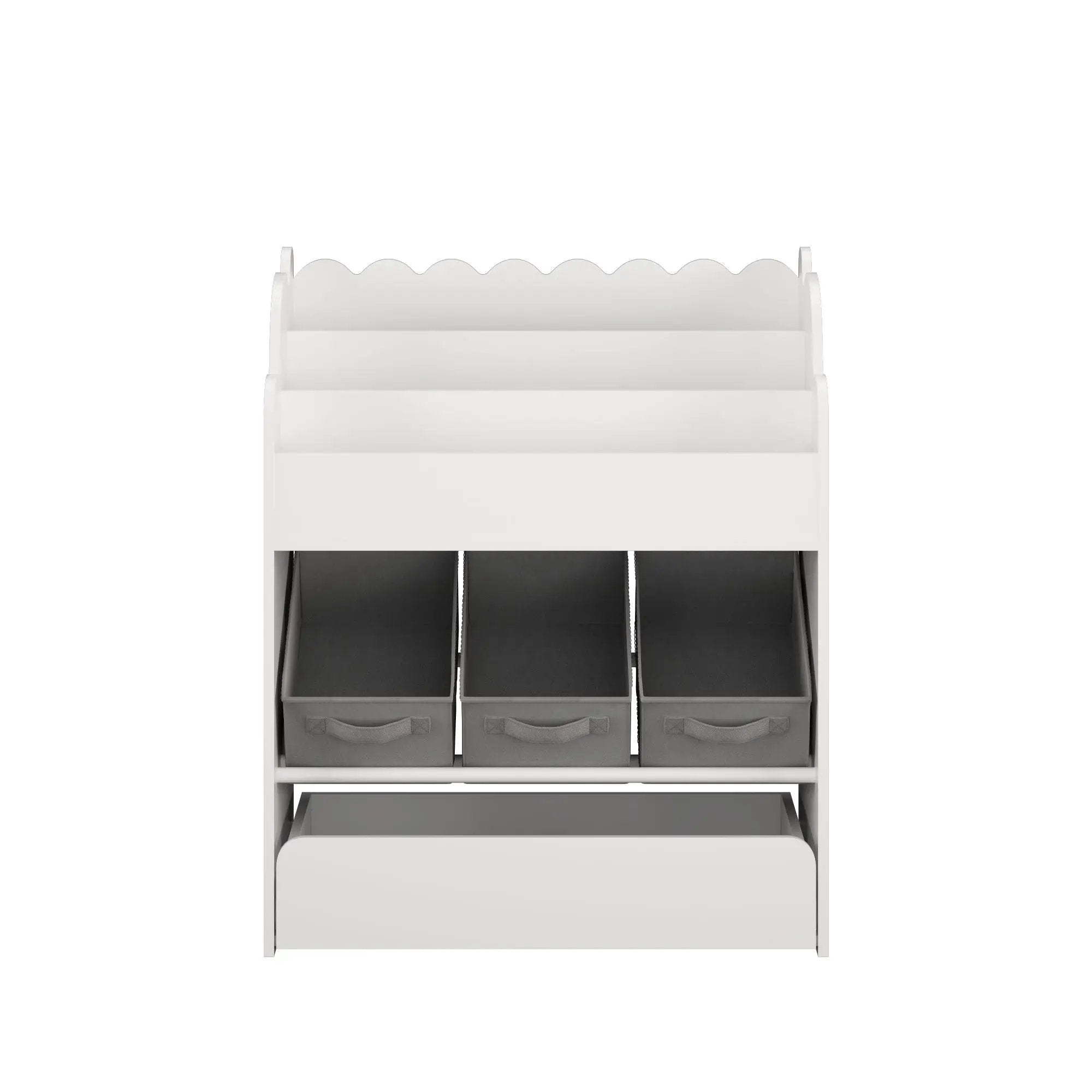 Bookshelf With Storage Bins And Drawer, Multi Functional Book Organizer For Toddlers - White by HouseOfZazla