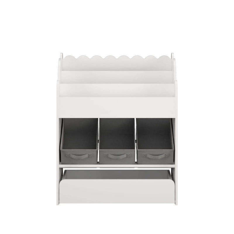 Bookshelf With Storage Bins And Drawer, Multi Functional Book Organizer For Toddlers - White by HouseOfZazla