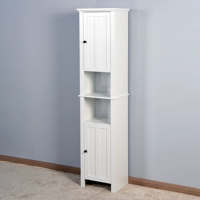 Wooden Bathroom Floor Storage Cabinet With 2 Doors And 6 Shelves - White by HouseOfZazla