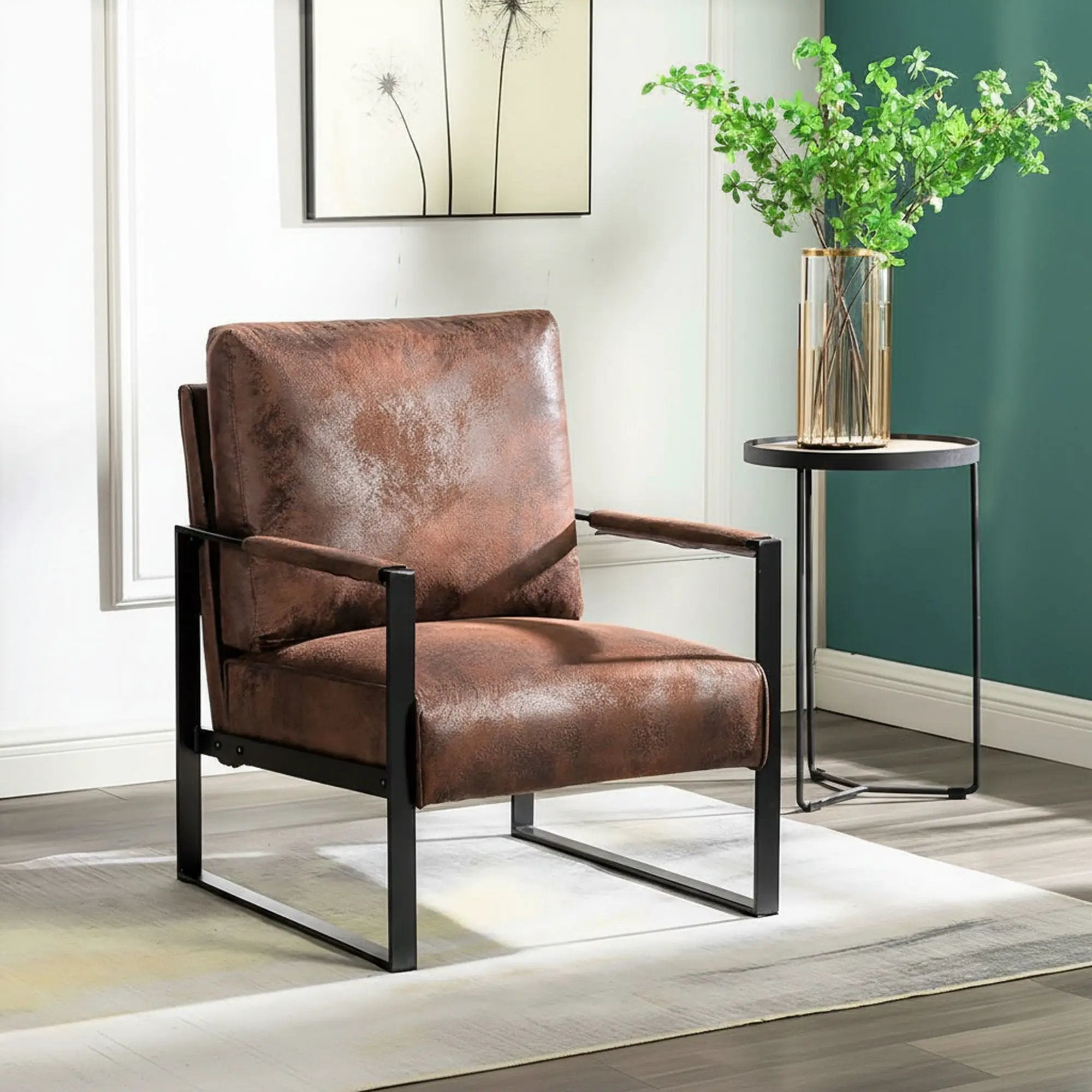 Accent Chair With Durable Square Frame, Armchair For Living Room - Brown by HouseOfZazla