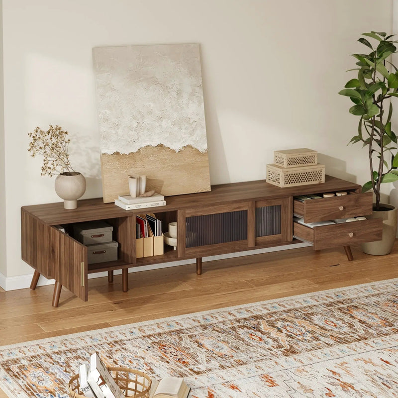 Doors TV Stand For TVs Up To 85", Entertainment Center With Storage Cabinets, TV Media Console Table For Living Room - Natural by Unique Piece Furniture