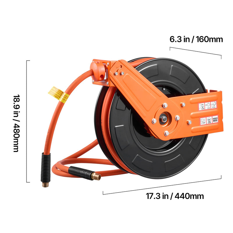Retractable Air Hose Reel, 1/2 Inch x 65 Ft Rubber Hose by HouseOfZazla
