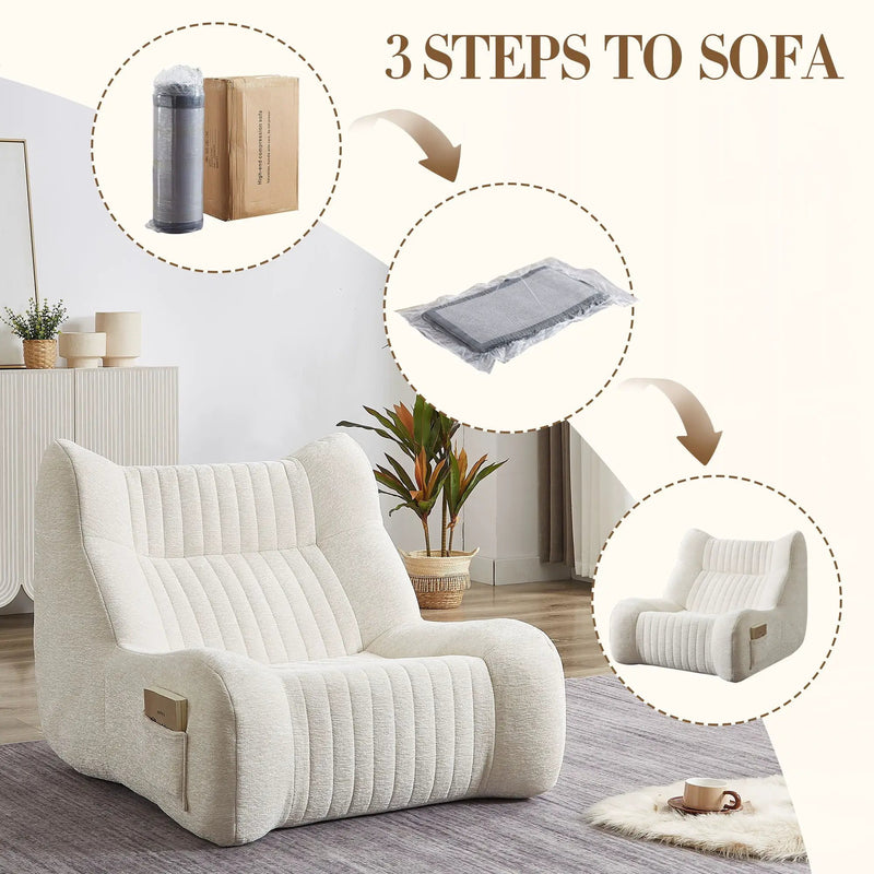Bean Bag Chair For Adults, Lazy Floor Sofa Couch Memory Foam Bean Bag Sofas Chenille Fabric Reading Chair Comfortable Corner Lounge Sofa For Living Room - White by HouseOfZazla