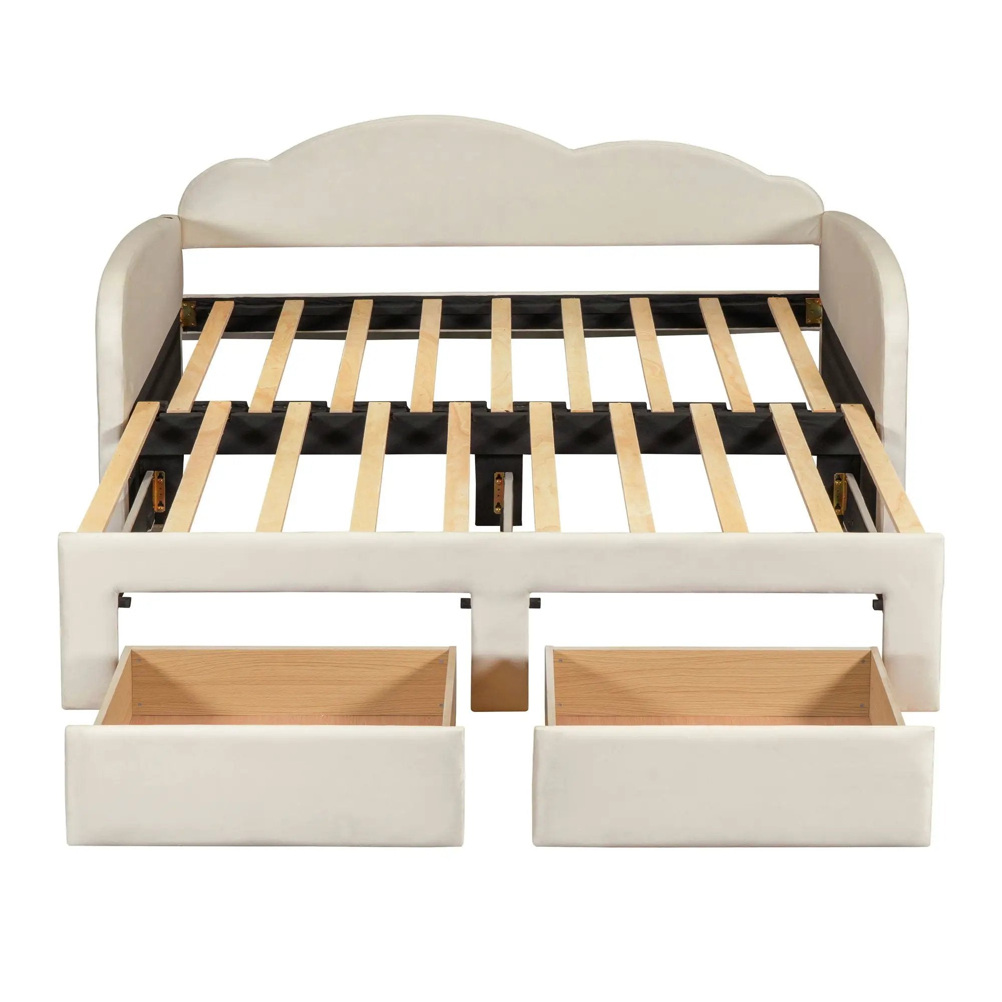 Upholstered Daybed With Cloud-Shaped Backrest, Trundle & 2 Drawers And USB Ports by HouseOfZazla
